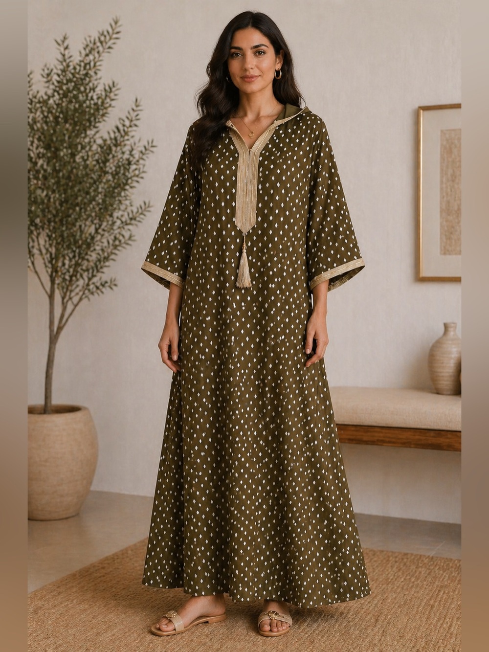 Maxi Abaya Dress with Tassel Trim